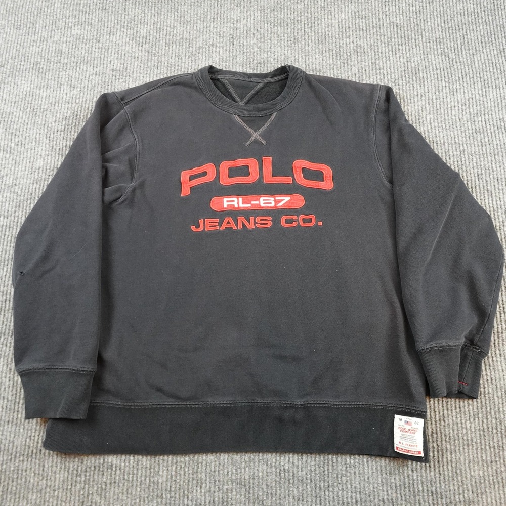 Vintage Polo Jeans Company Sweatshirt Mens XL Black Fleece Crewneck RL-67 Logo
